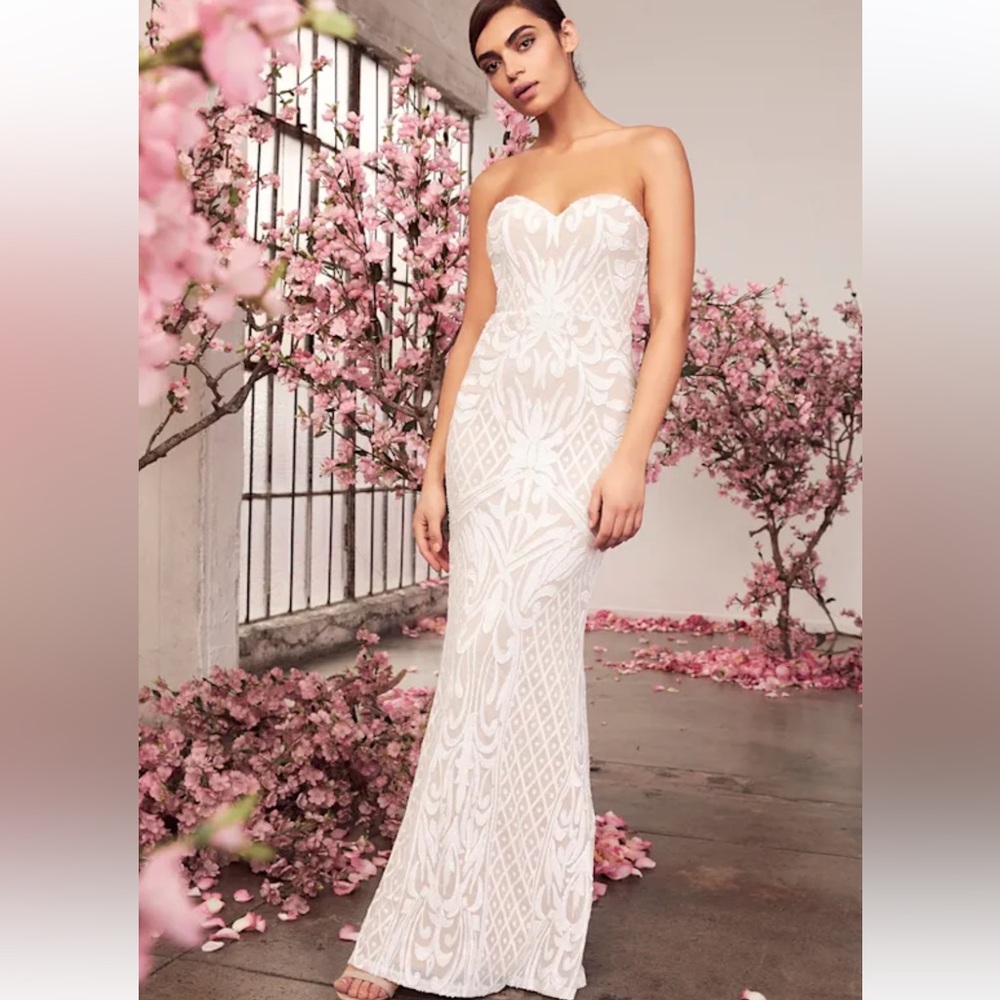 Lulu's White sequin Strapless Olivia Dress